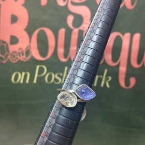 Solid Sterling Silver Raw Tanzanite and Herkimer Diamond Ring